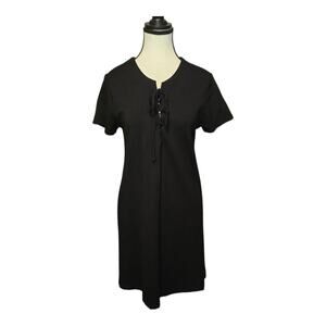 Aqua Tshirt Dress Womens Medium Black Short Sleeve Knee Length Neutral Casual